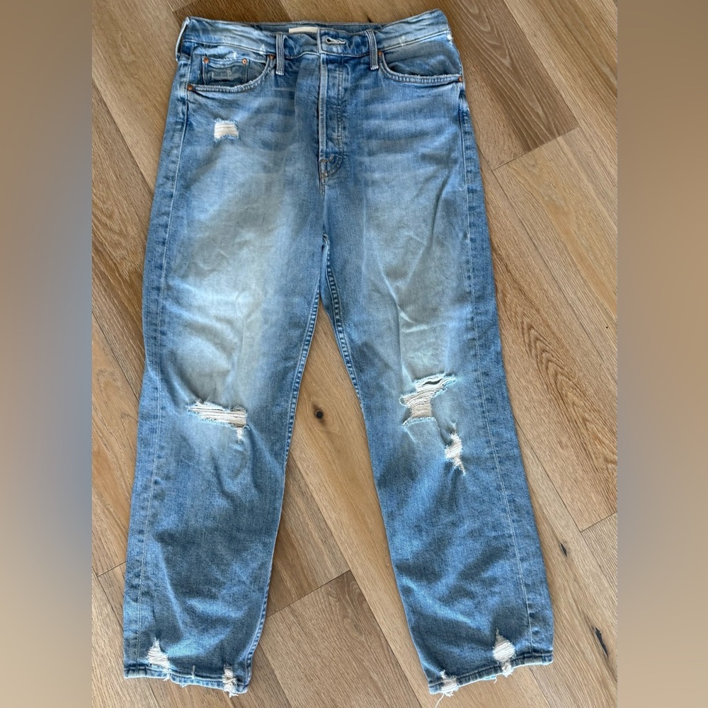 MOTHER Light Blue Distressed Ankle Jeans
